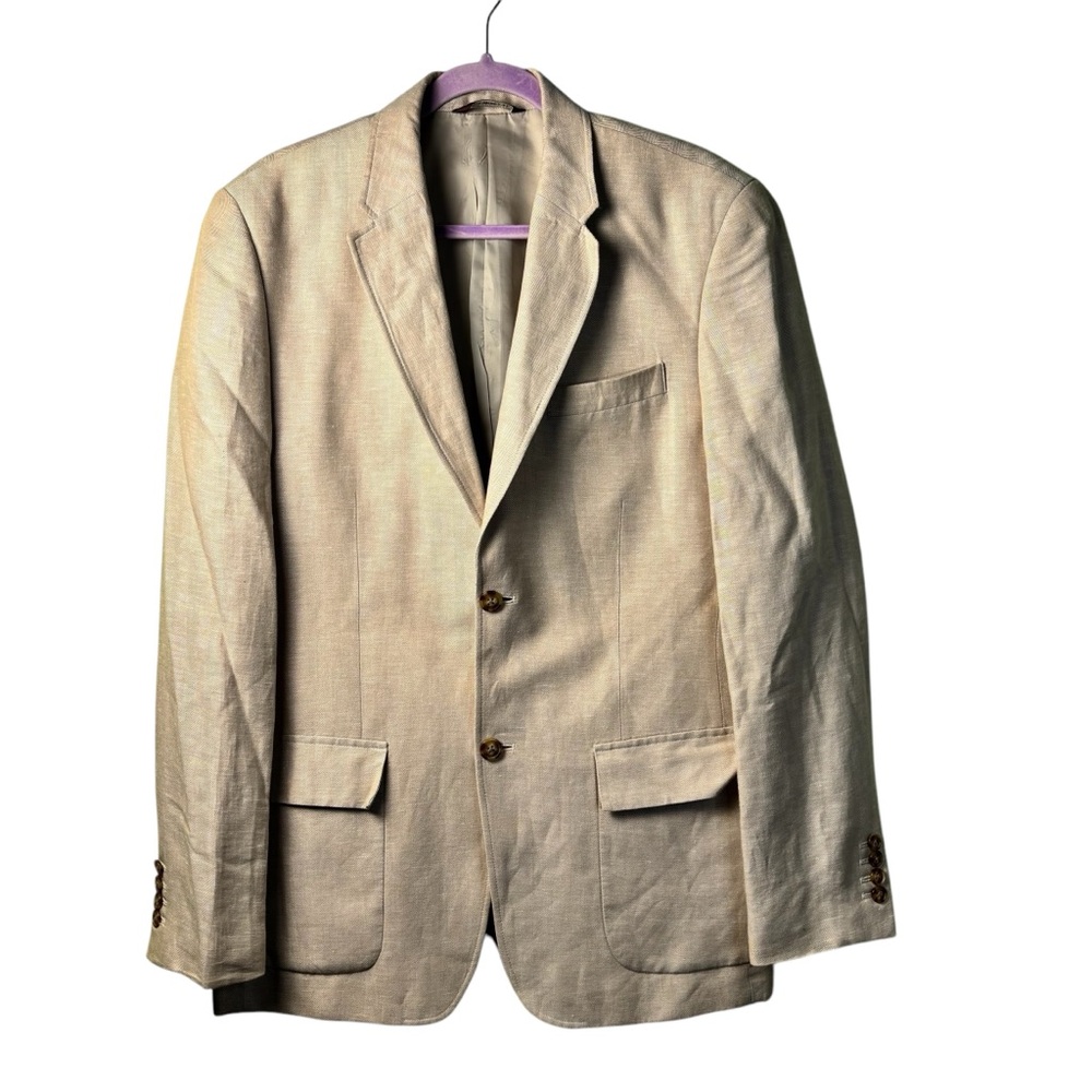 Perry‎ Ellis Tan Sport Coat Linen Blend Size 40R Classic Fit